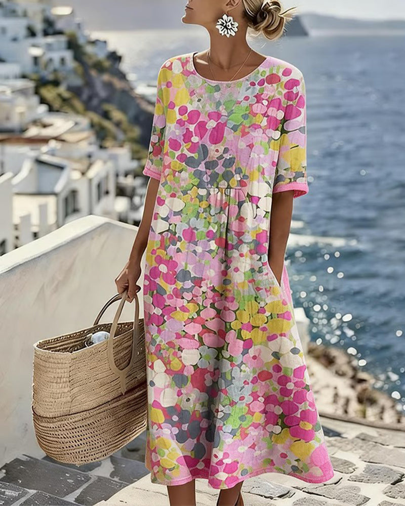 Women's Lightweight Floral Midi Dress | Elegant Relaxed Summer Style 0