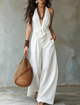 Women's Lightweight Flowy Jumpsuit | Elegant Wide Leg Summer Romper 0
