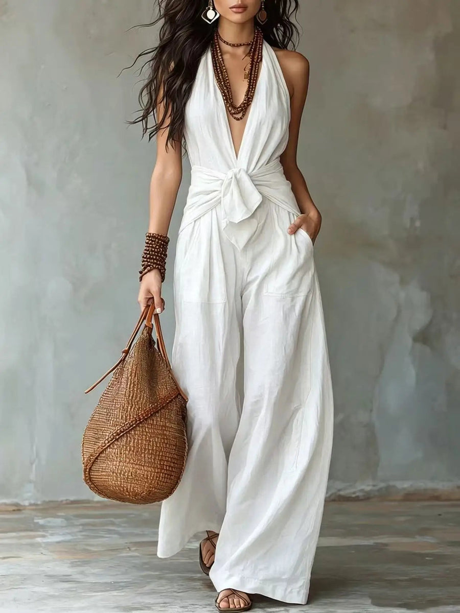 Women's Lightweight Flowy Jumpsuit | Elegant Wide Leg Summer Romper 0