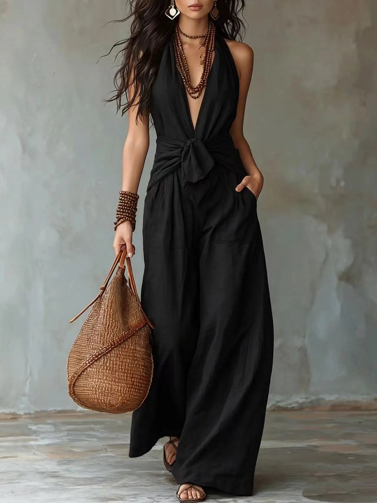Women's Lightweight Flowy Jumpsuit | Elegant Wide Leg Summer Romper 2