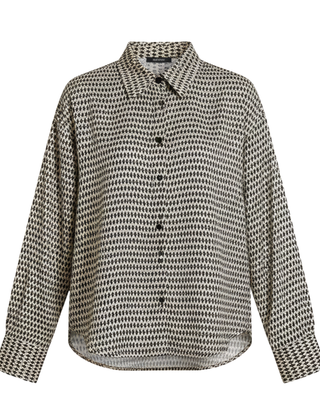 Women's Lightweight Geometric Print Shirt | Elegant Relaxed Fit Long Sleeve Blouse 0