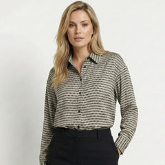 Women's Lightweight Geometric Print Shirt | Elegant Relaxed Fit Long Sleeve Blouse 1