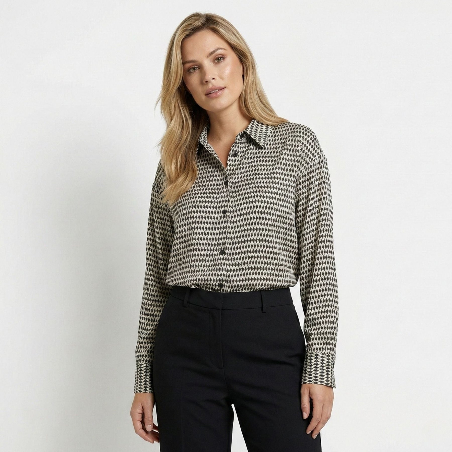 Women's Lightweight Geometric Print Shirt | Elegant Relaxed Fit Long Sleeve Blouse 2