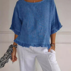 Women's Lightweight Linen-Look Blouse | Breezy Relaxed-Fit Summer Top 0