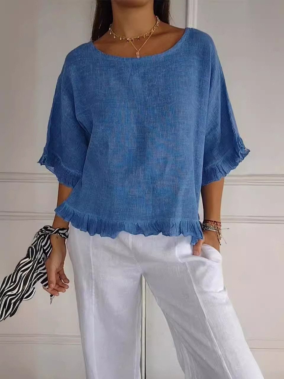 Women's Lightweight Linen-Look Blouse | Breezy Relaxed-Fit Summer Top 0