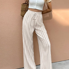 Women's Lightweight Linen-Style Wide Leg Pants | Elegant Striped Summer Trousers 0