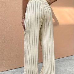 Women's Lightweight Linen-Style Wide Leg Pants | Elegant Striped Summer Trousers 1