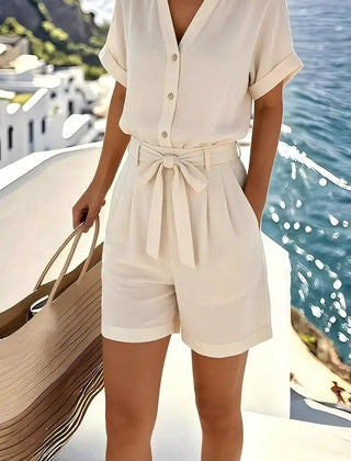 Women's Lightweight Linen Blend Romper | Relaxed Comfortable Summer Outfit 0