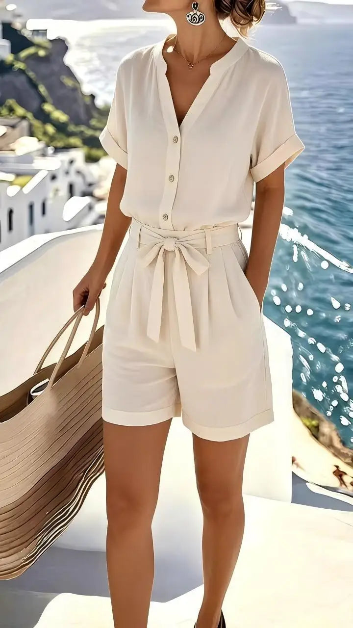 Women's Lightweight Linen Blend Romper | Relaxed Comfortable Summer Outfit 0