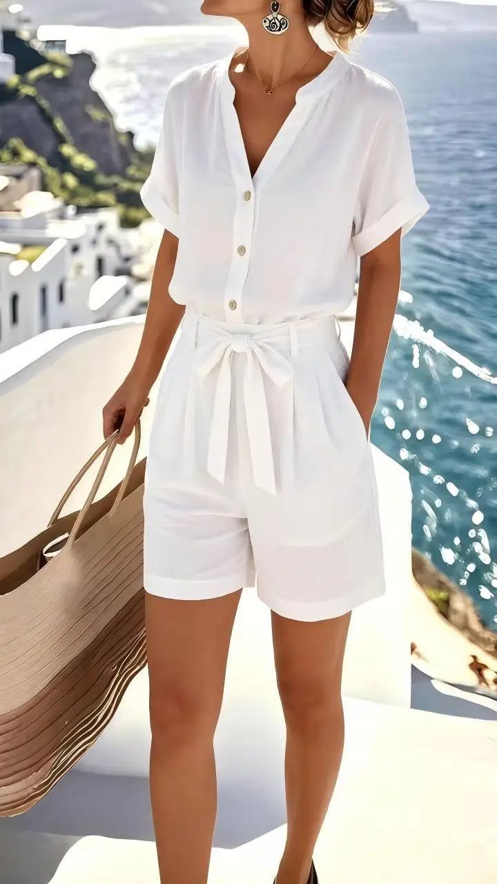 Women's Lightweight Linen Blend Romper | Relaxed Comfortable Summer Outfit 1