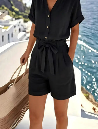 Women's Lightweight Linen Blend Romper | Relaxed Comfortable Summer Outfit 2