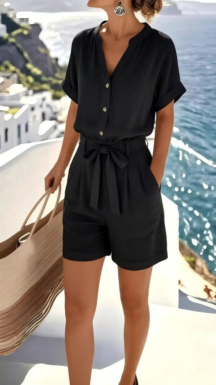 Women's Lightweight Linen Blend Romper | Relaxed Comfortable Summer Outfit 2