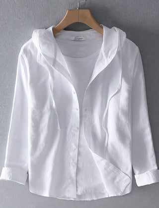 Women's Lightweight Linen Blouse | Casual Hooded Everyday Top 0