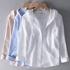 Women's Lightweight Linen Blouse | Casual Hooded Everyday Top 4