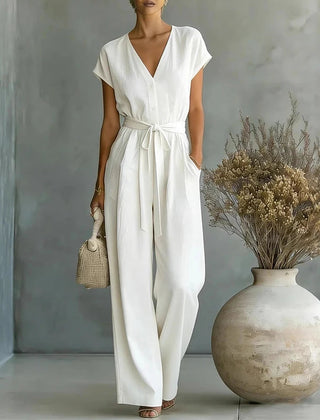 Women's Lightweight Linen Jumpsuit | Relaxed Wide-Leg Casual Outfit 0