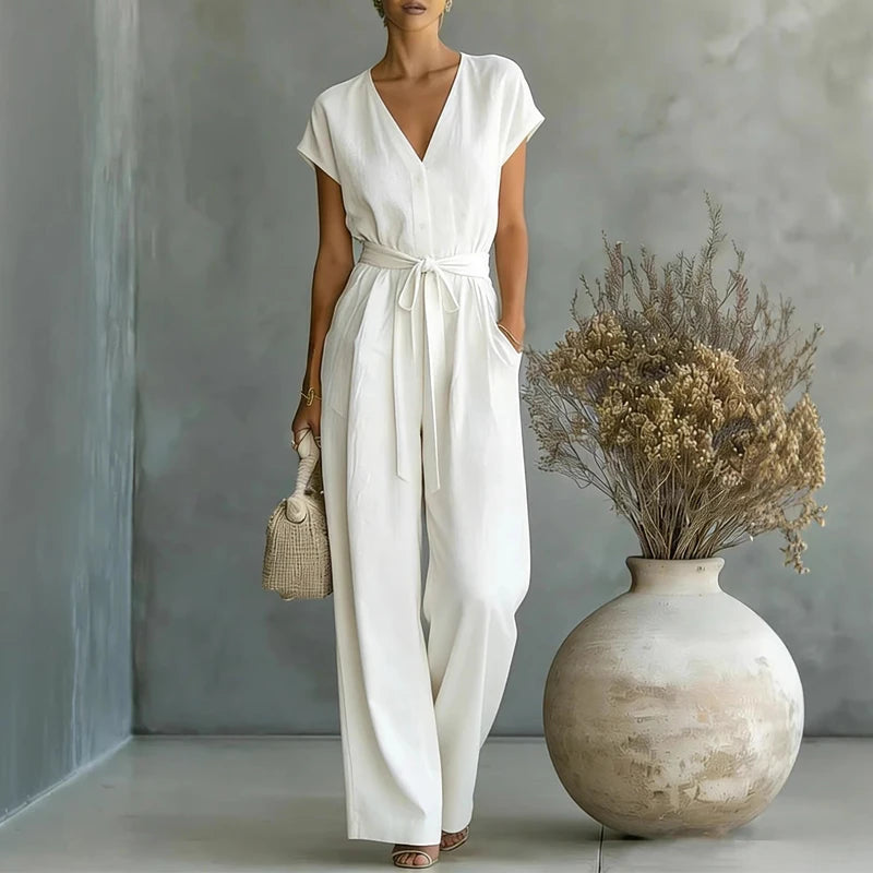 Women's Lightweight Linen Jumpsuit | Relaxed Wide-Leg Casual Outfit 0