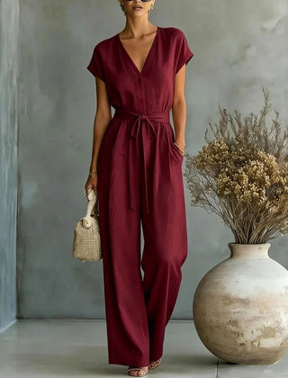 Women's Lightweight Linen Jumpsuit | Relaxed Wide-Leg Casual Outfit 1