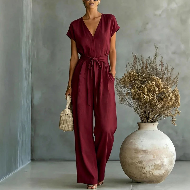 Women's Lightweight Linen Jumpsuit | Relaxed Wide-Leg Casual Outfit 1