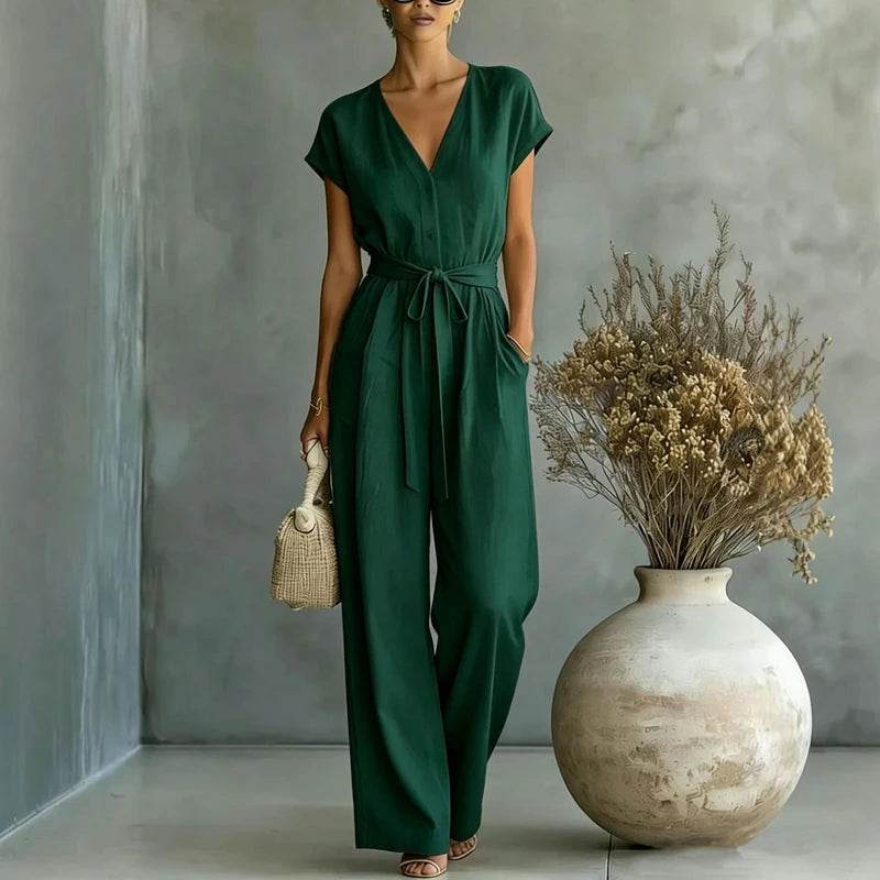Women's Lightweight Linen Jumpsuit | Relaxed Wide-Leg Casual Outfit 2