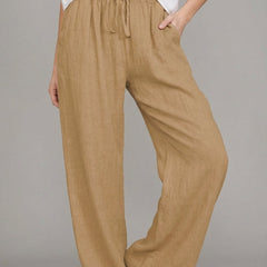 Women's Lightweight Linen Wide Leg Pants | Relaxed Summer Trousers with Pockets 0