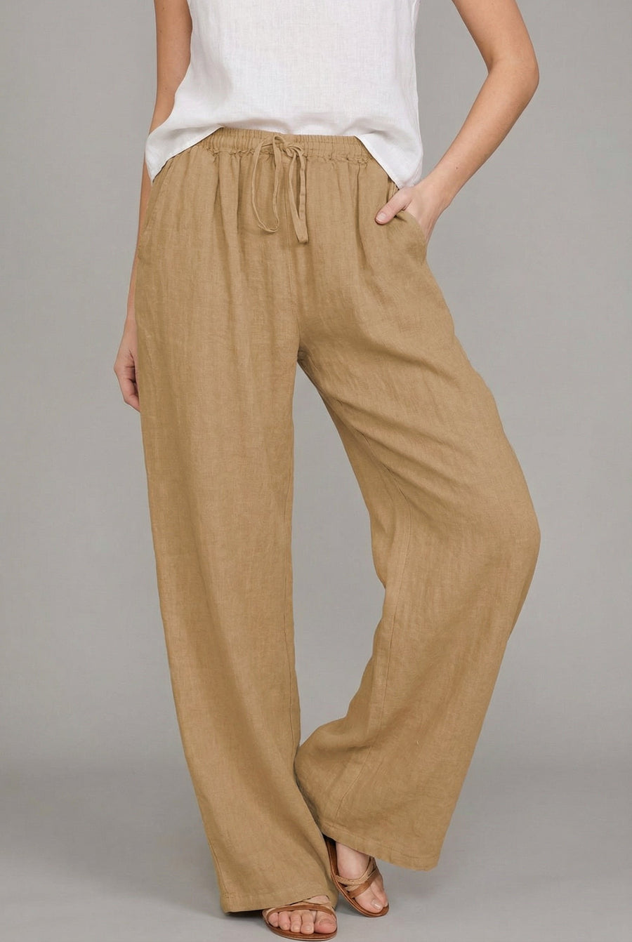 Women's Lightweight Linen Wide Leg Pants | Relaxed Summer Trousers with Pockets 0