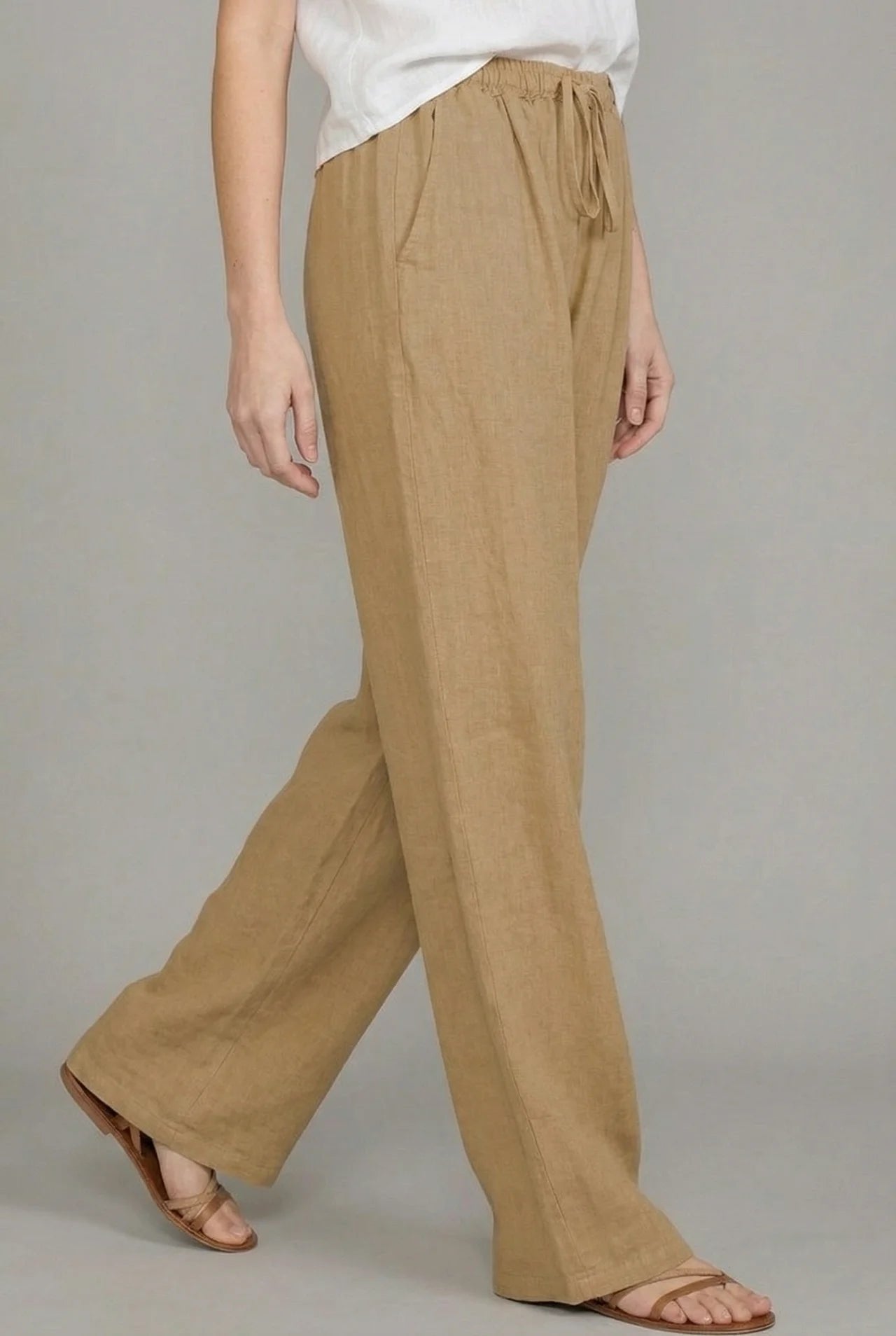 Women's Lightweight Linen Wide Leg Pants | Relaxed Summer Trousers with Pockets 1