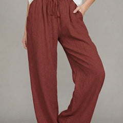 Women's Lightweight Linen Wide Leg Pants | Relaxed Summer Trousers with Pockets 3