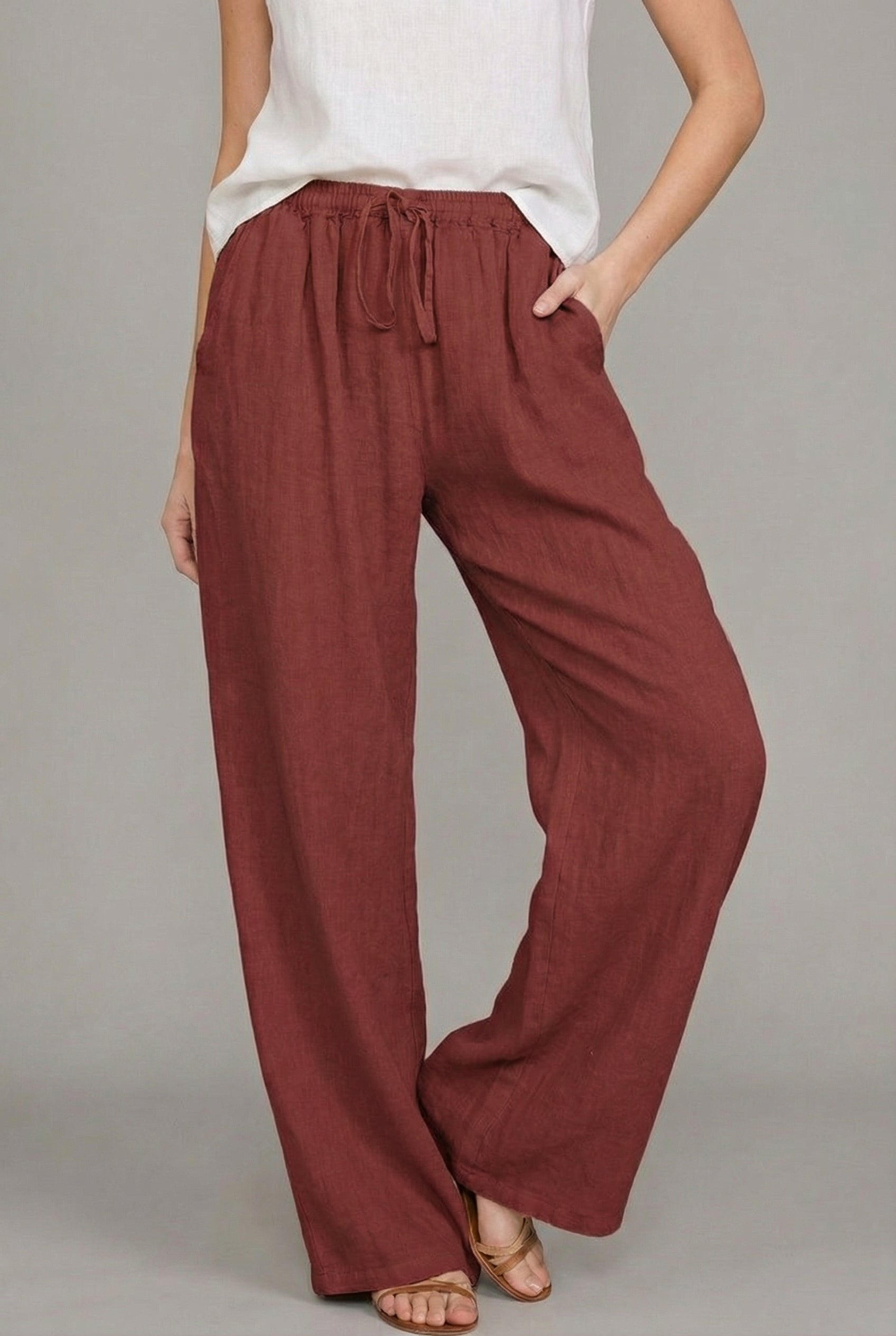 Women's Lightweight Linen Wide Leg Pants | Relaxed Summer Trousers with Pockets 3