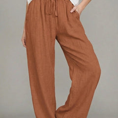 Women's Lightweight Linen Wide Leg Pants | Relaxed Summer Trousers with Pockets 4