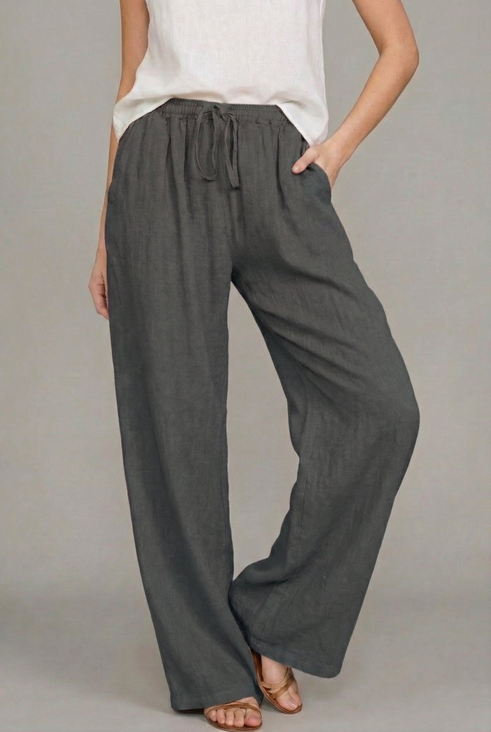 Women's Lightweight Linen Wide Leg Pants | Relaxed Summer Trousers with Pockets 5