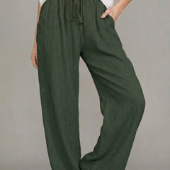 Women's Lightweight Linen Wide Leg Pants | Relaxed Summer Trousers with Pockets 6