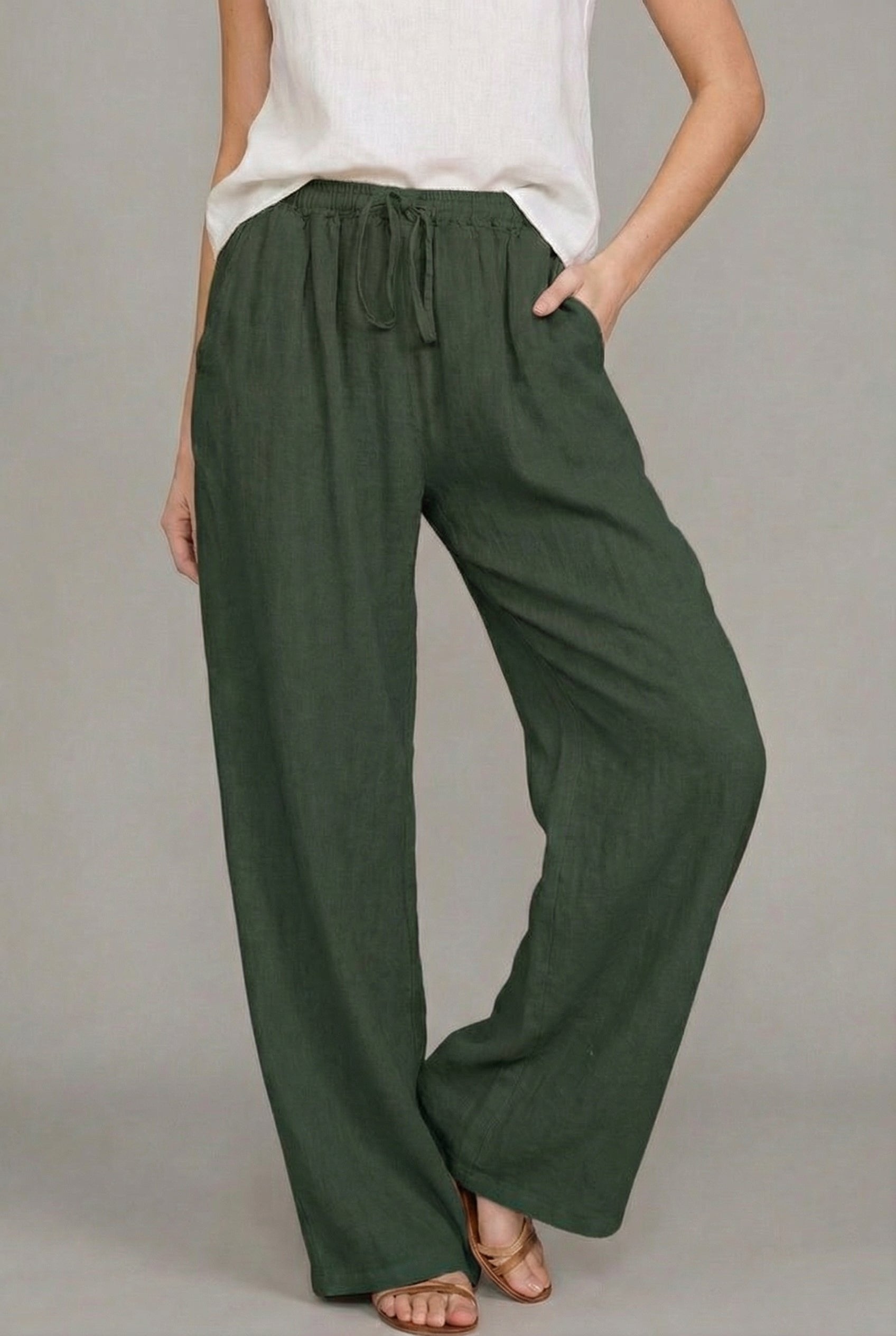 Women's Lightweight Linen Wide Leg Pants | Relaxed Summer Trousers with Pockets 6