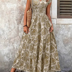 Women's Lightweight Polyester Maxi Dress | Bohemian Tiered Summer Sundress 0