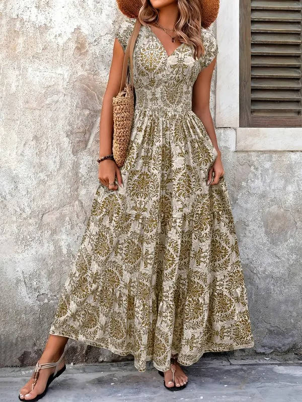 Women's Lightweight Polyester Maxi Dress | Bohemian Tiered Summer Sundress 0