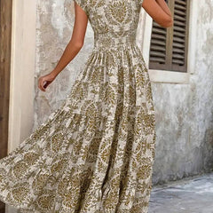 Women's Lightweight Polyester Maxi Dress | Bohemian Tiered Summer Sundress 1