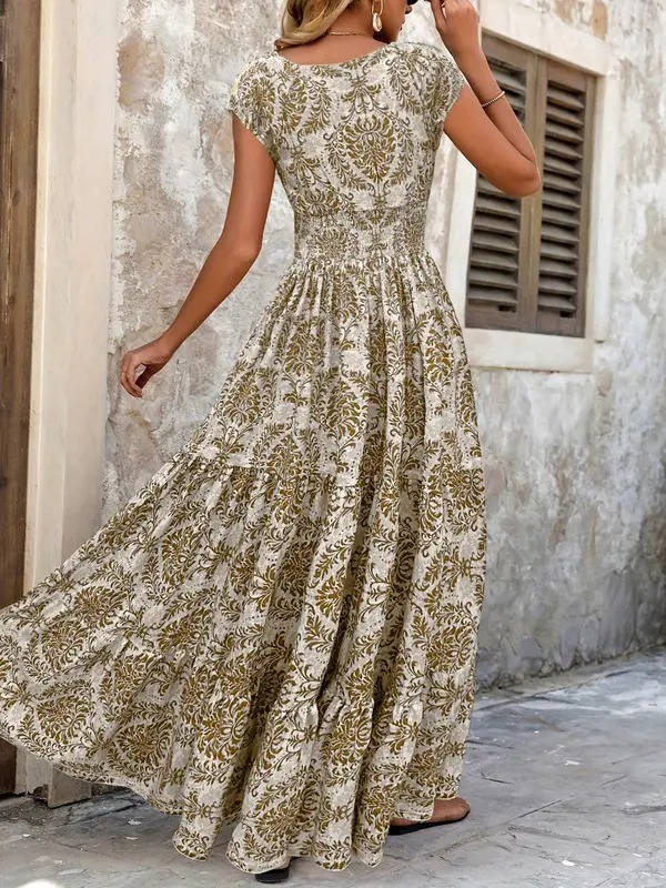 Women's Lightweight Polyester Maxi Dress | Bohemian Tiered Summer Sundress 1