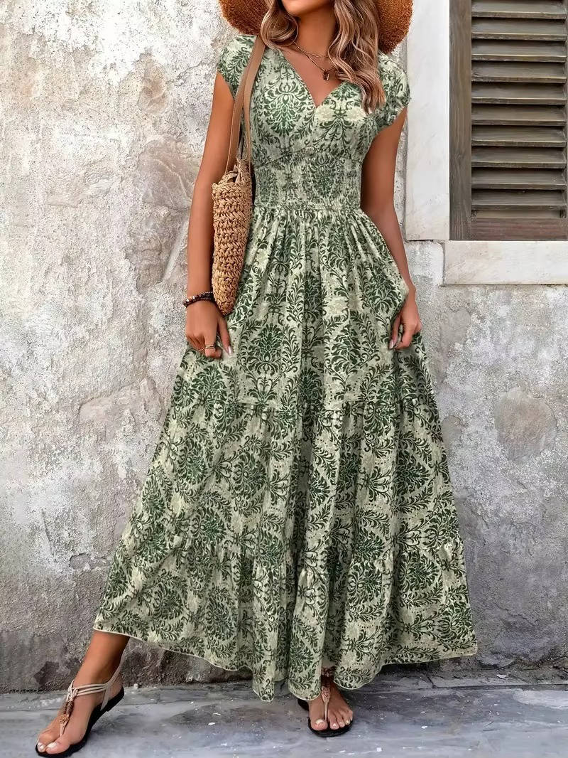Women's Lightweight Polyester Maxi Dress | Bohemian Tiered Summer Sundress 2