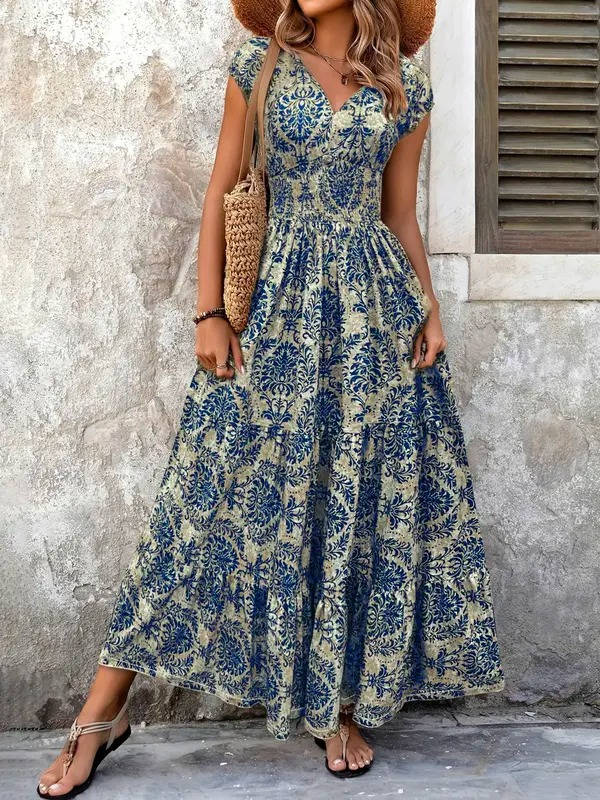 Women's Lightweight Polyester Maxi Dress | Bohemian Tiered Summer Sundress 4