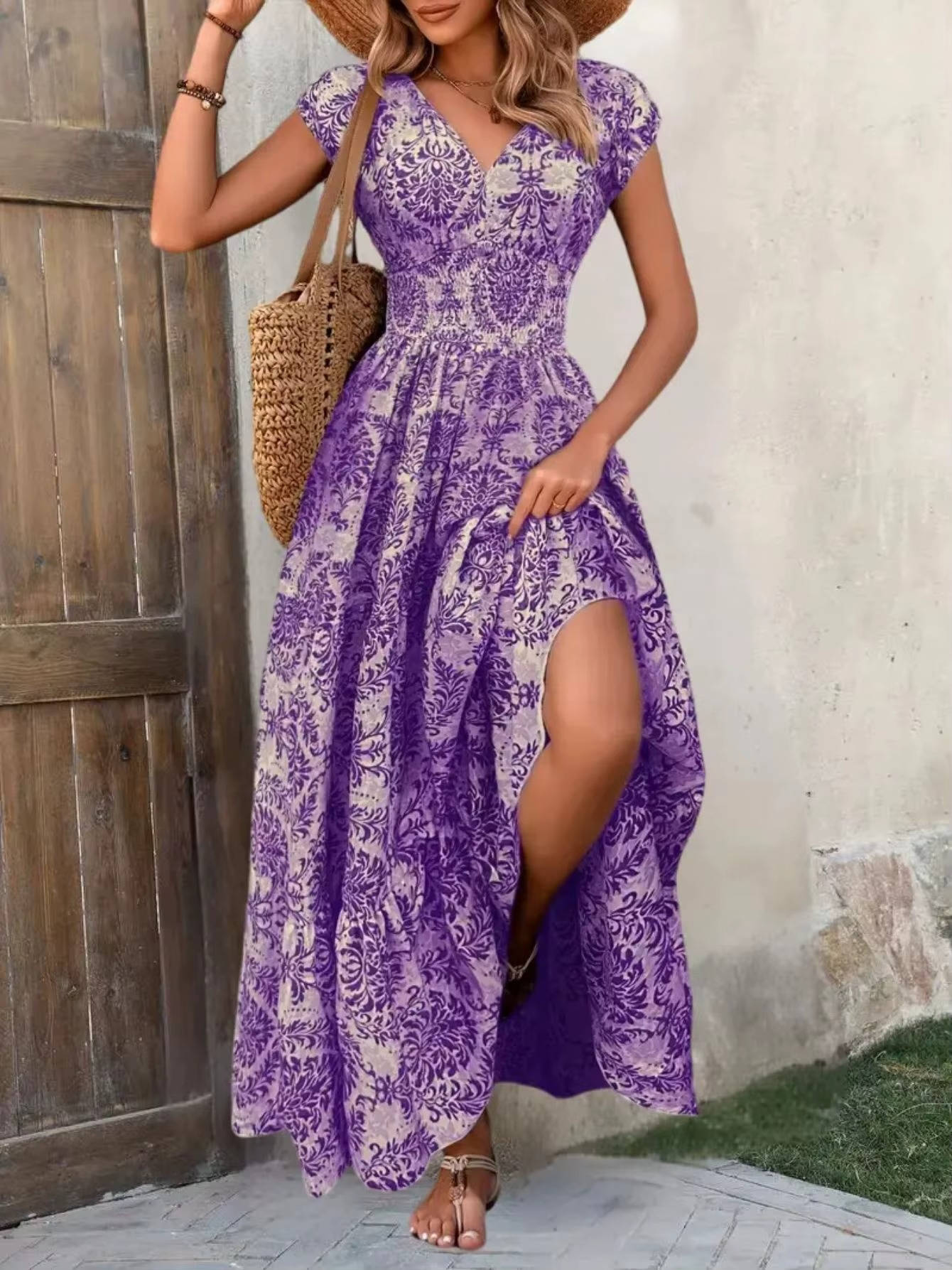 Women's Lightweight Polyester Maxi Dress | Bohemian Tiered Summer Sundress 6