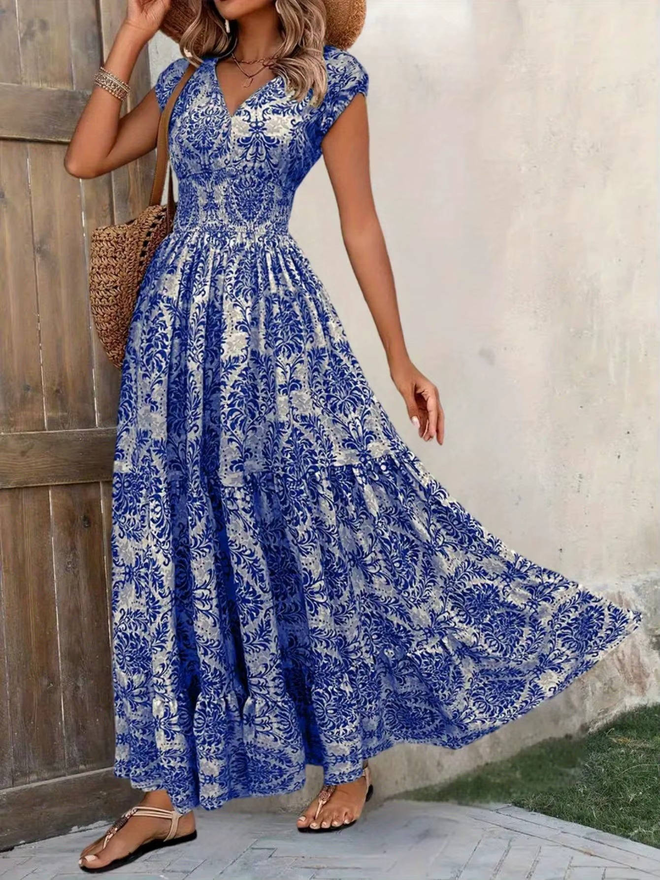 Women's Lightweight Polyester Maxi Dress | Bohemian Tiered Summer Sundress 7