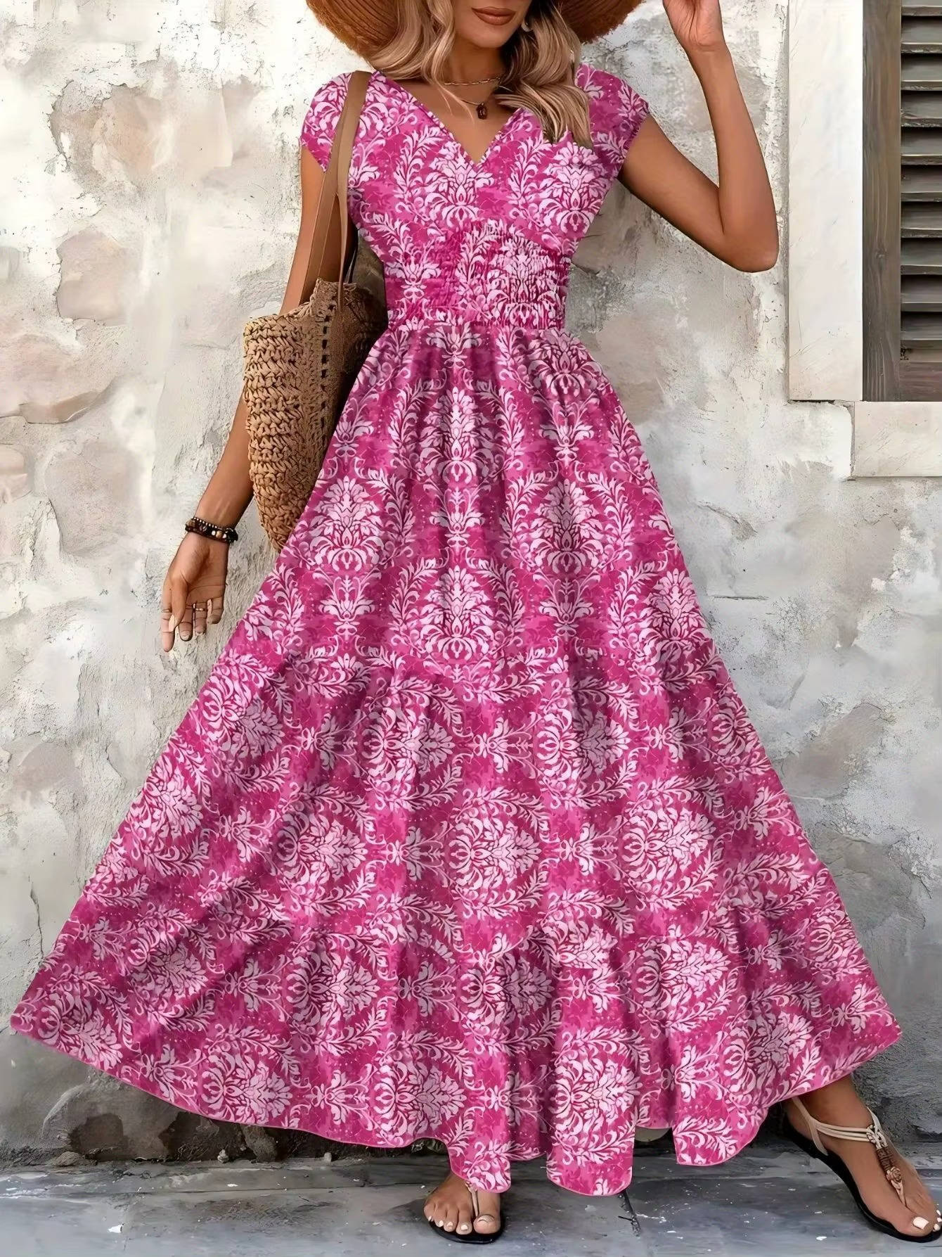 Women's Lightweight Polyester Maxi Dress | Bohemian Tiered Summer Sundress 9