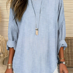 Women's Lightweight Striped Blouse | Relaxed-Fit Long Sleeve Summer Top 0