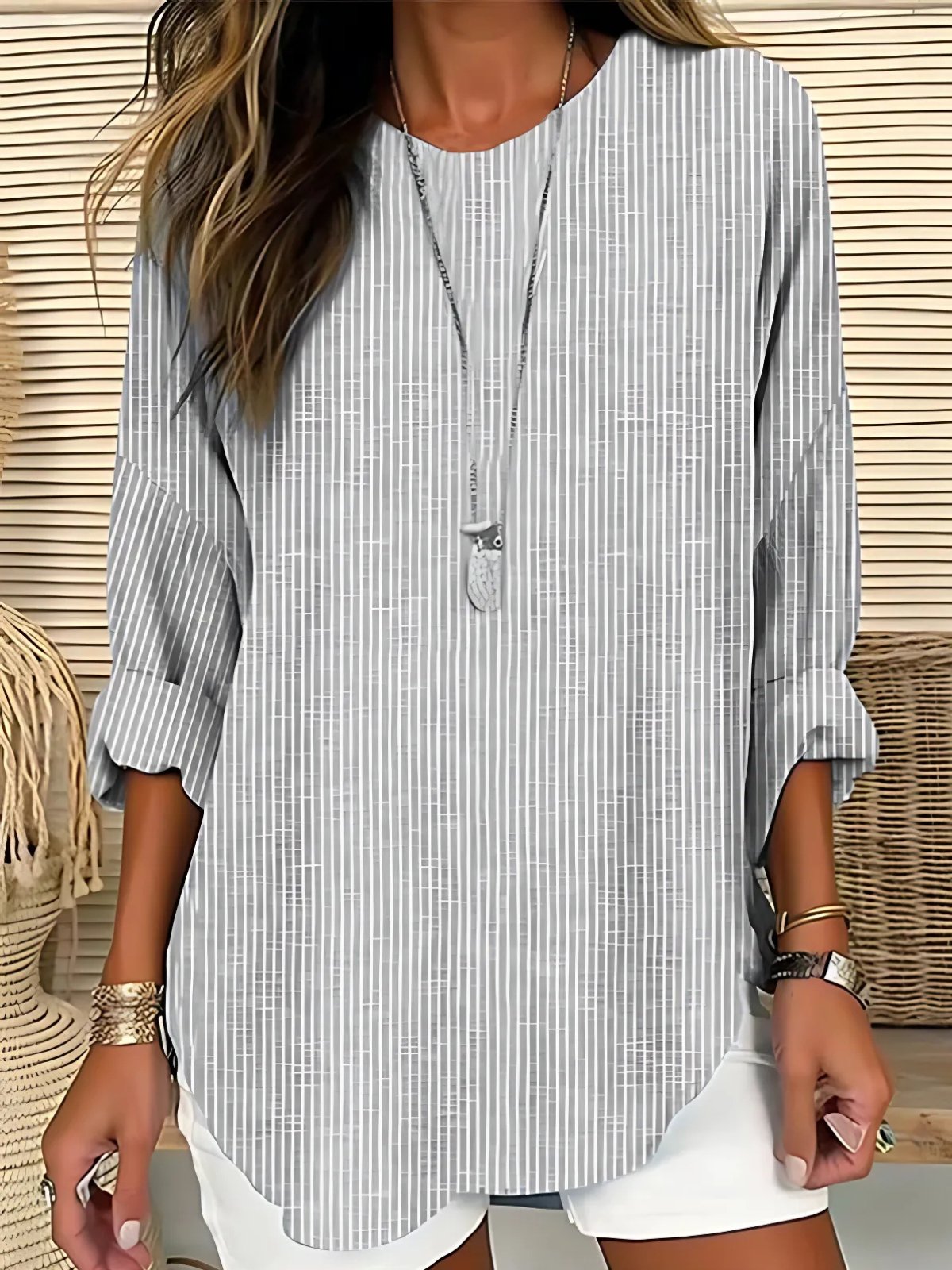 Women's Lightweight Striped Blouse | Relaxed-Fit Long Sleeve Summer Top 2