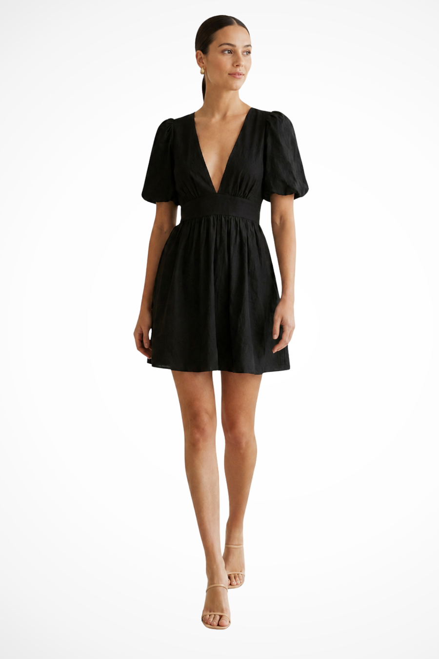 Women's Linen Mini Dress | Elegant V Neck Puff Sleeve | Chic Summer Dress 1
