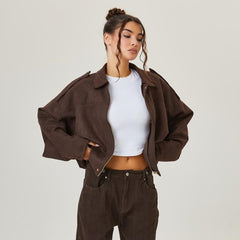 Women's Luxurious Faux Suede Bomber Jacket | Vintage-Inspired Oversized Style 0