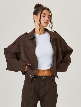 Women's Luxurious Faux Suede Bomber Jacket | Vintage-Inspired Oversized Style 0