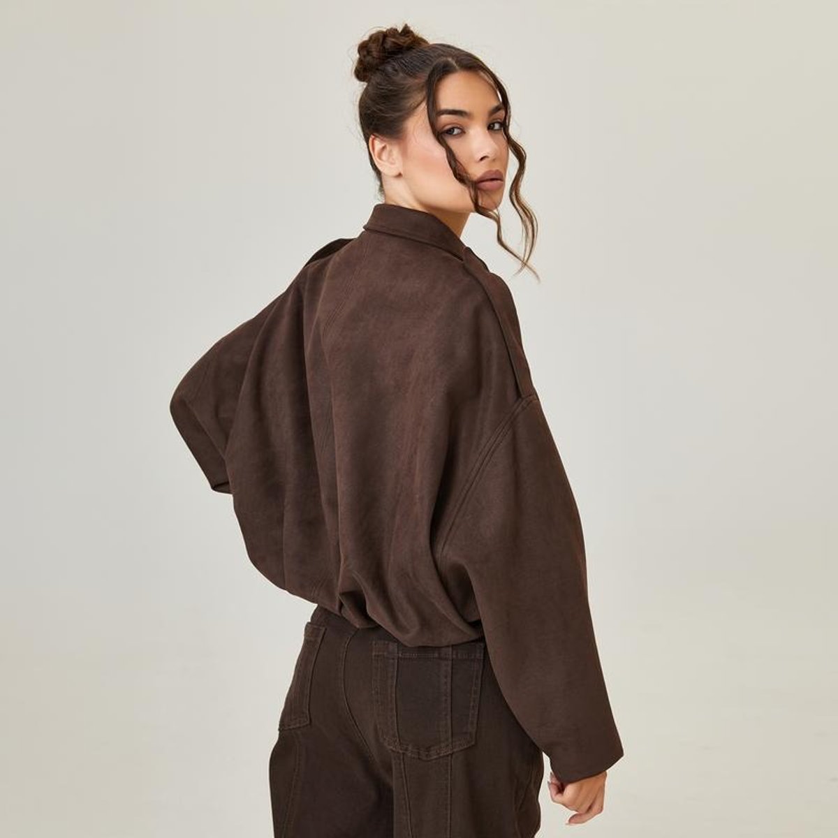 Women's Luxurious Faux Suede Bomber Jacket | Vintage-Inspired Oversized Style 1