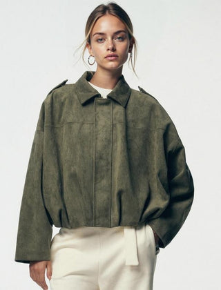 Women's Luxurious Faux Suede Bomber Jacket | Vintage-Inspired Oversized Style 5
