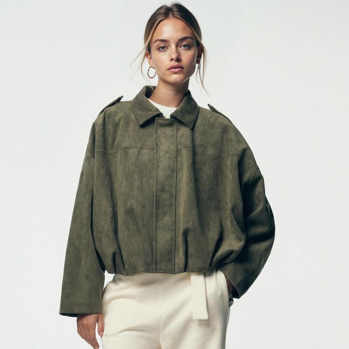 Women's Luxurious Faux Suede Bomber Jacket | Vintage-Inspired Oversized Style 5