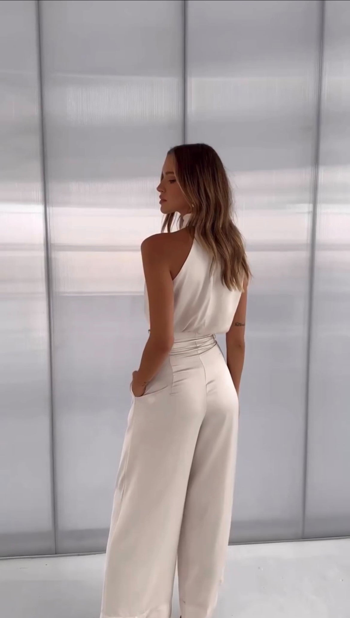 Women's Luxurious Satin Two-Piece Set | Elegant Halter Top and Wide Trousers 4